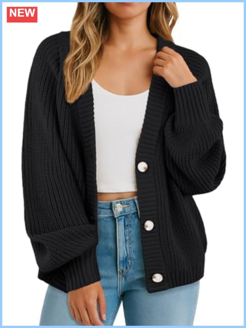Women's Chunky Knit V-Neck Button Down Cardigan Sweater Long Sleeve
